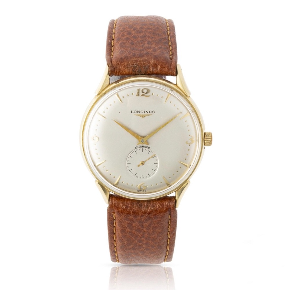 Longines Solid 14k Gold Case with Brown Strap Watch - with box